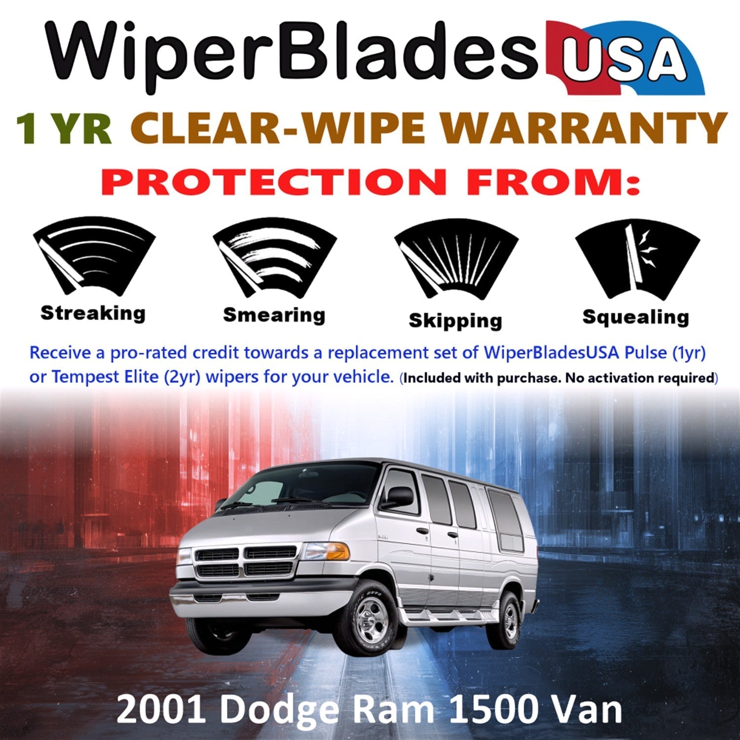 2001 Dodge Ram 1500 Van Wiper Blades w/1yr Wear Warranty (Set of 2) Wipers-1