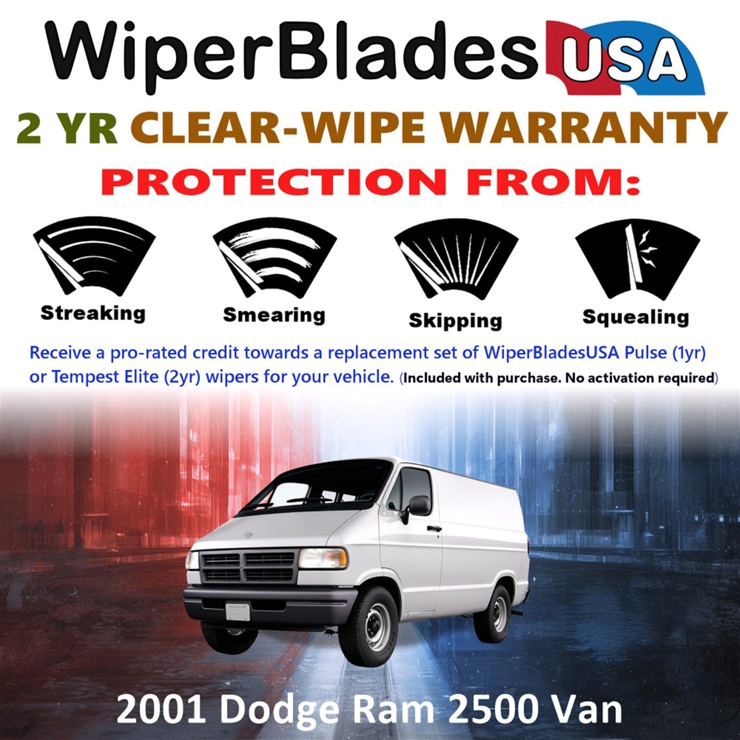 2001 Dodge Ram 2500 Van Wiper Blades w/2yr Wear Warranty (Set of 2) Beam Wipers-1