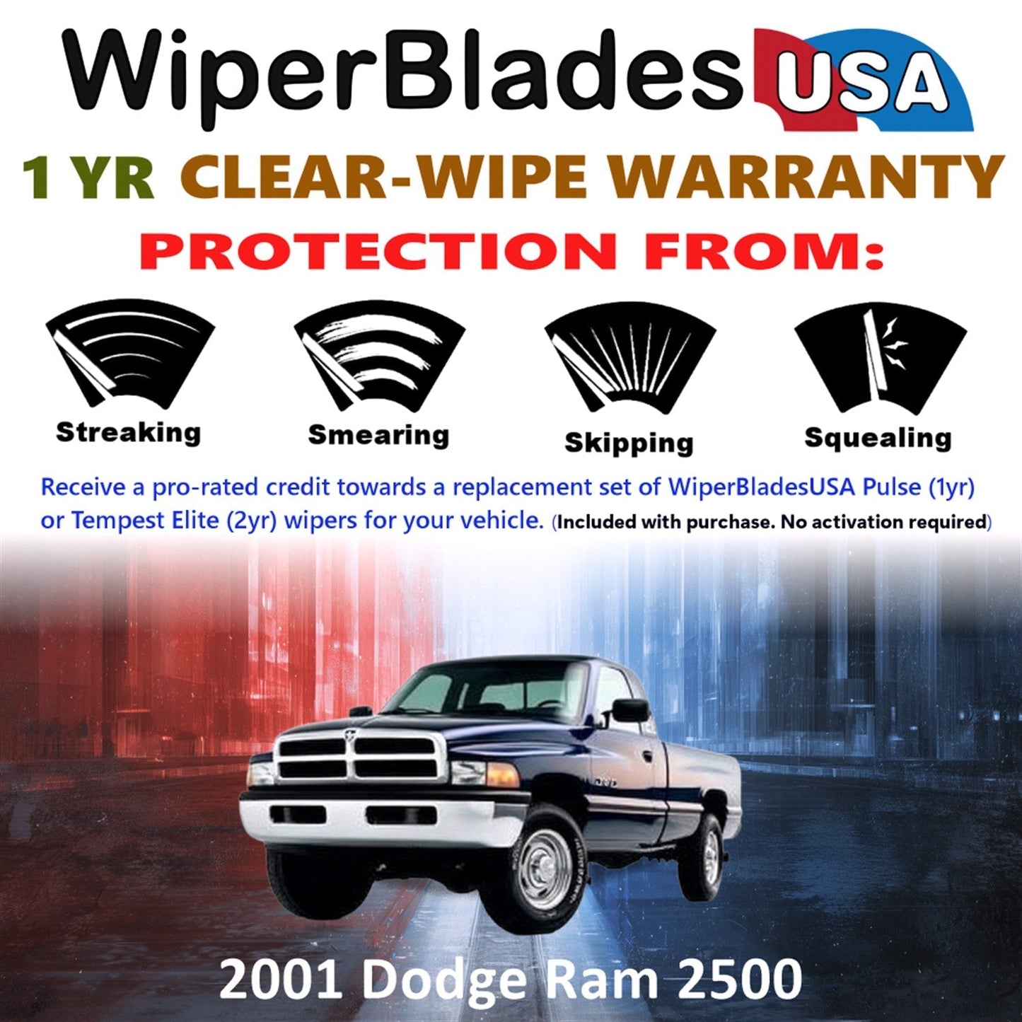 2001 Dodge Ram 2500 Wiper Blades Set w/1yr Warranty (Set of 2) Pulse Beam Wipers-1