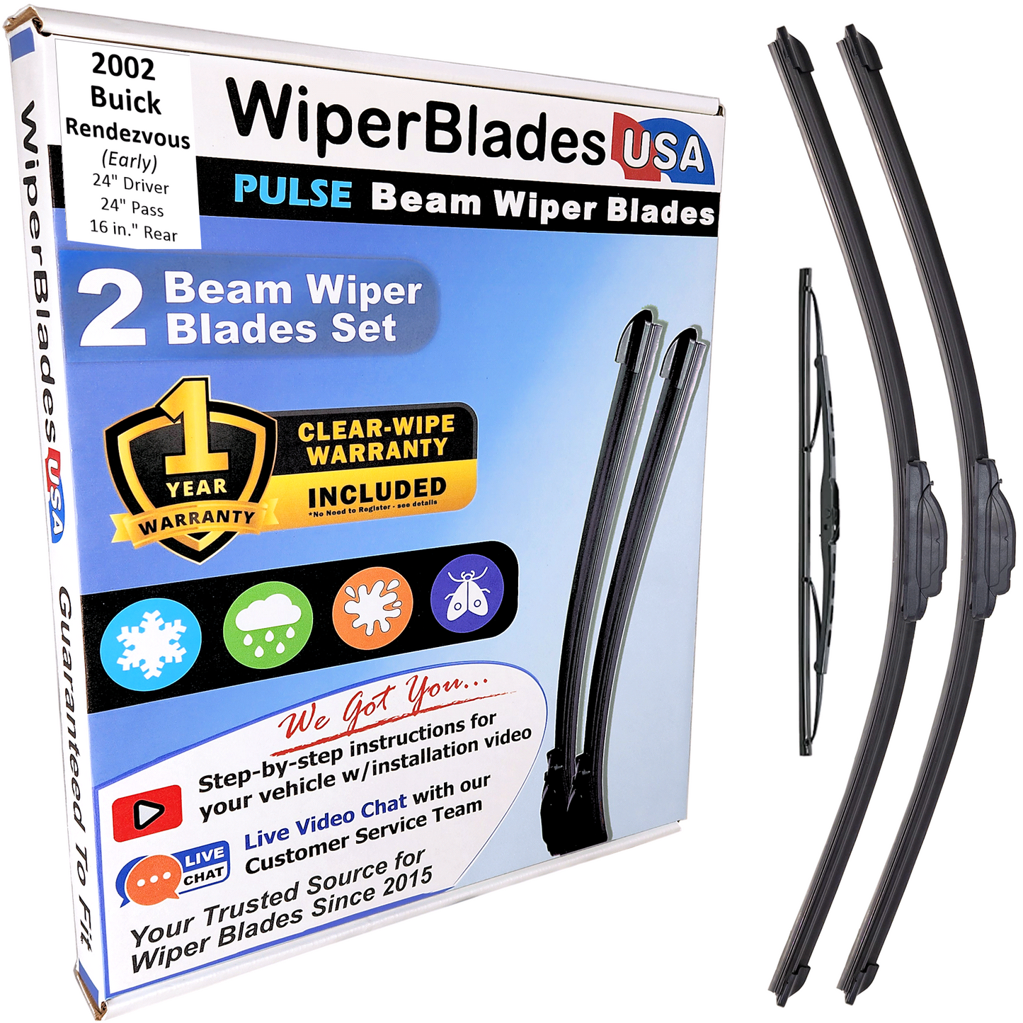 2002 Buick Rendezvous (Early) Wiper Blades Set w/1yr Warranty (Set of 3) w/Rear-0