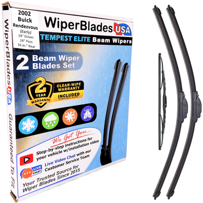 2002 Buick Rendezvous (Early) Wiper Blades w/2yr Warranty (Set of 3) w/Rear Wipers-0