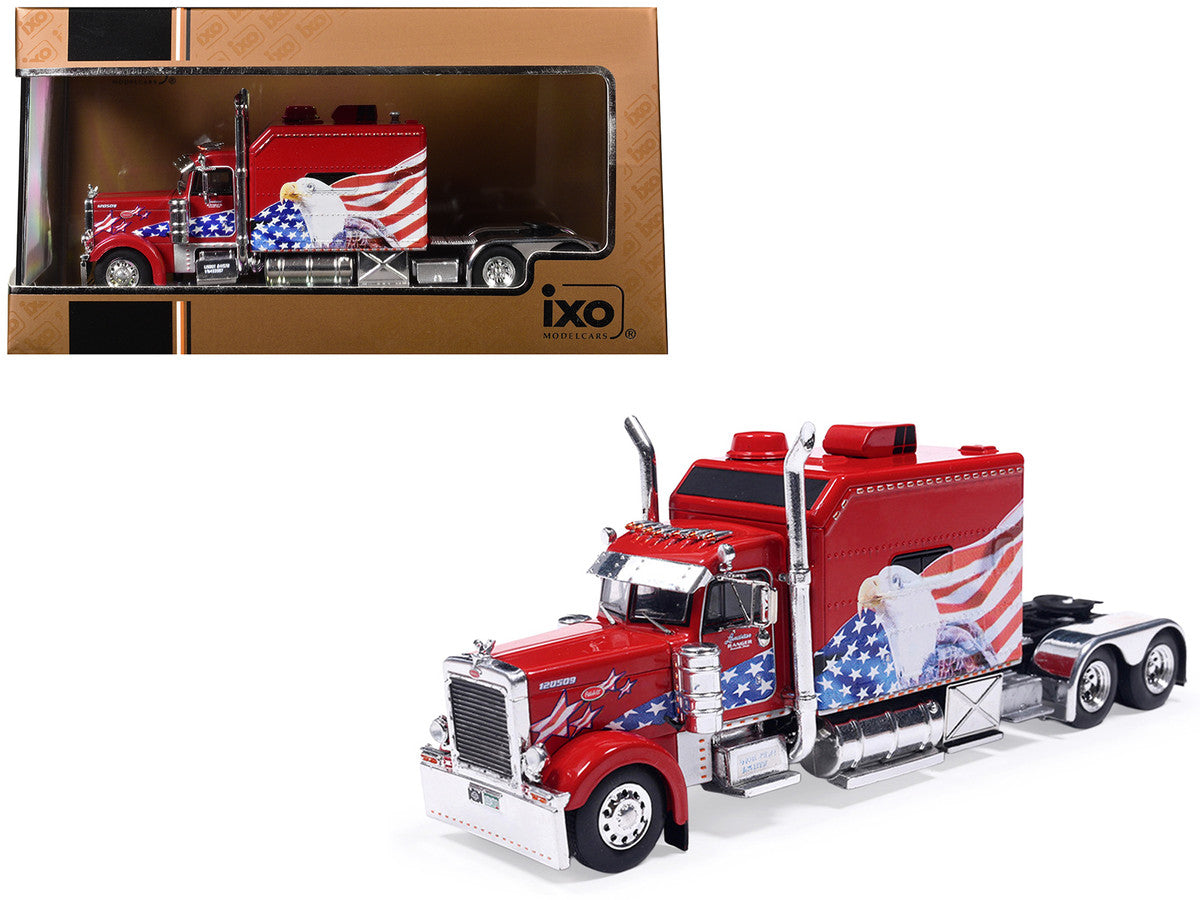 2002 Peterbilt 379 Custom Truck Tractor Red with Patriotic Graphics 1/64 Diecast Model by IXO Models-2