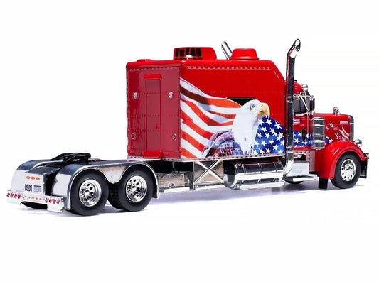 2002 Peterbilt 379 Custom Truck Tractor Red with Patriotic Graphics 1/64 Diecast Model by IXO Models-1