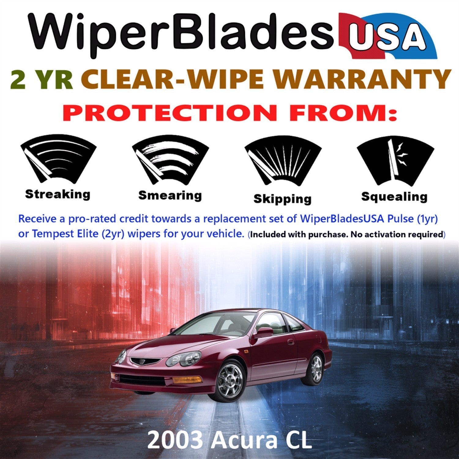 2003 Acura CL Wiper Blades Set w/2yr Warranty (Set of 2) Tempest Elite Wipers-1