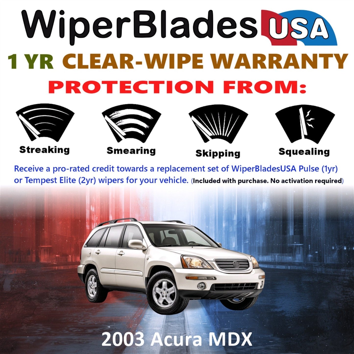 2003 Acura MDX Wiper Blades w/1yr Wear Warranty (Set of 3) w/Rear Wipers-1