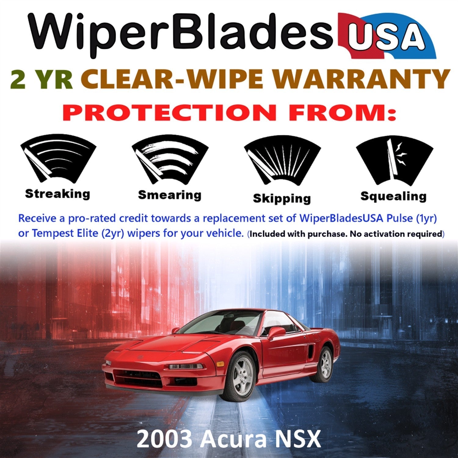 2003 Acura NSX Wiper Blades Set w/2yr Warranty (Set of 2) Tempest Elite Wipers-1