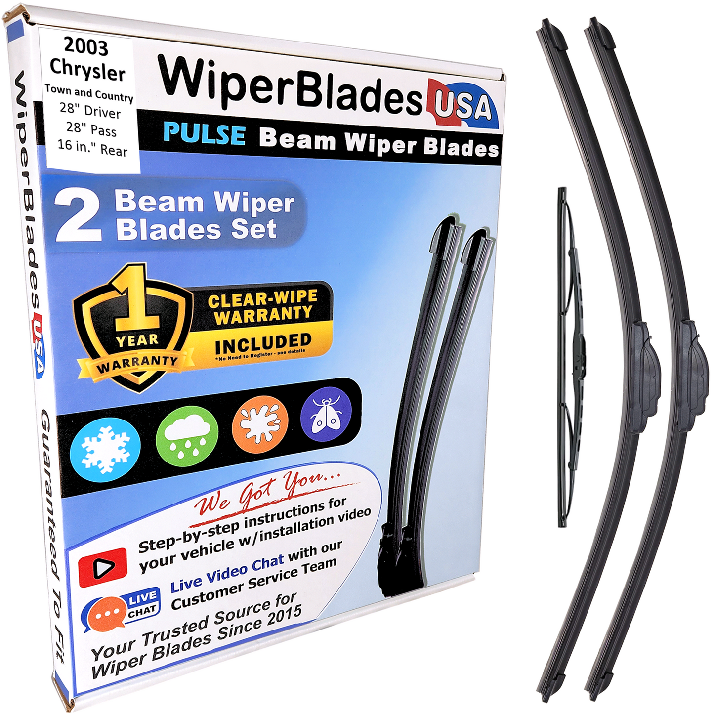 2003 Chrysler Town and Country Wiper Blades Set w/1yr Warranty (Set of 3) w/Rear-0