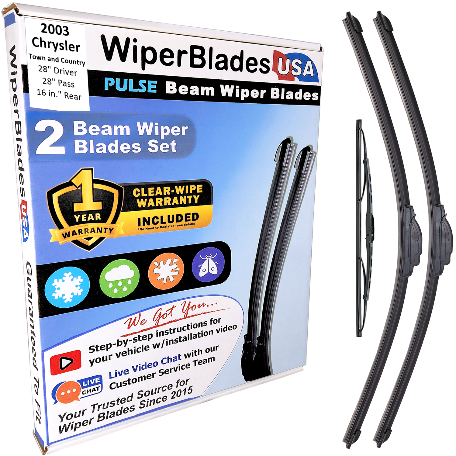 2003 Chrysler Town and Country Wiper Blades Set w/1yr Warranty (Set of 3) w/Rear-0