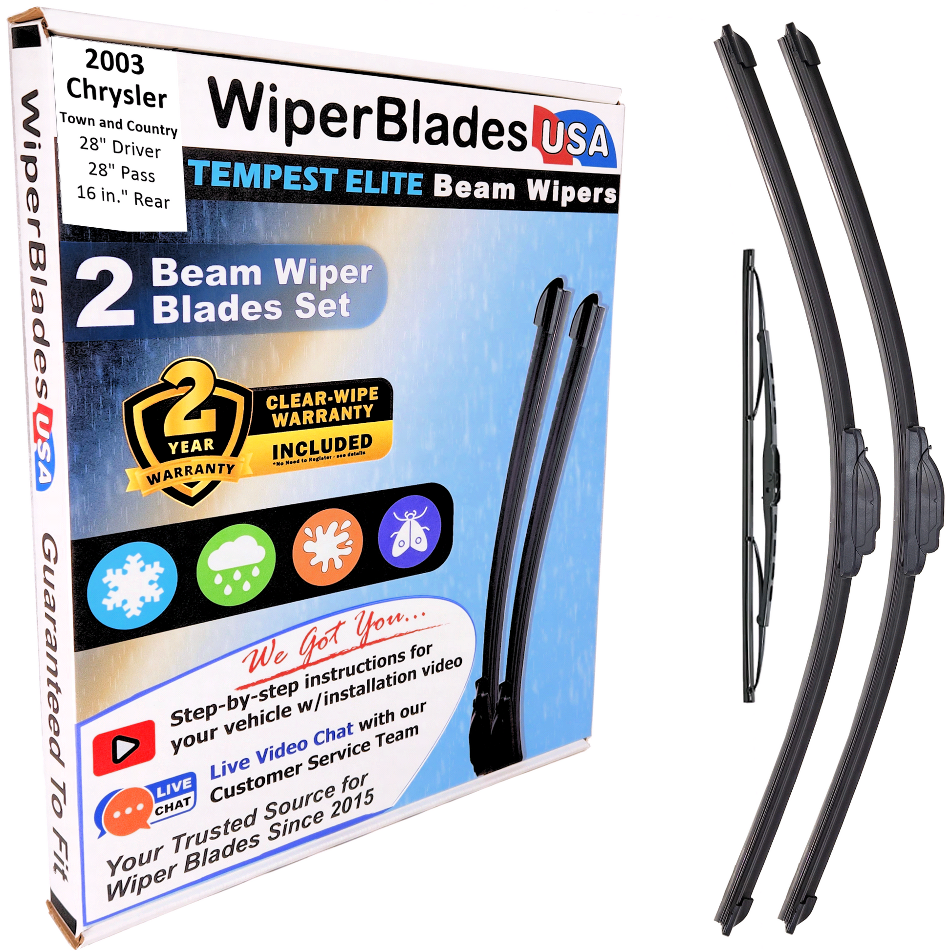 2003 Chrysler Town and Country Wiper Blades w/2yr Warranty (Set of 3) w/Rear Wipers-0