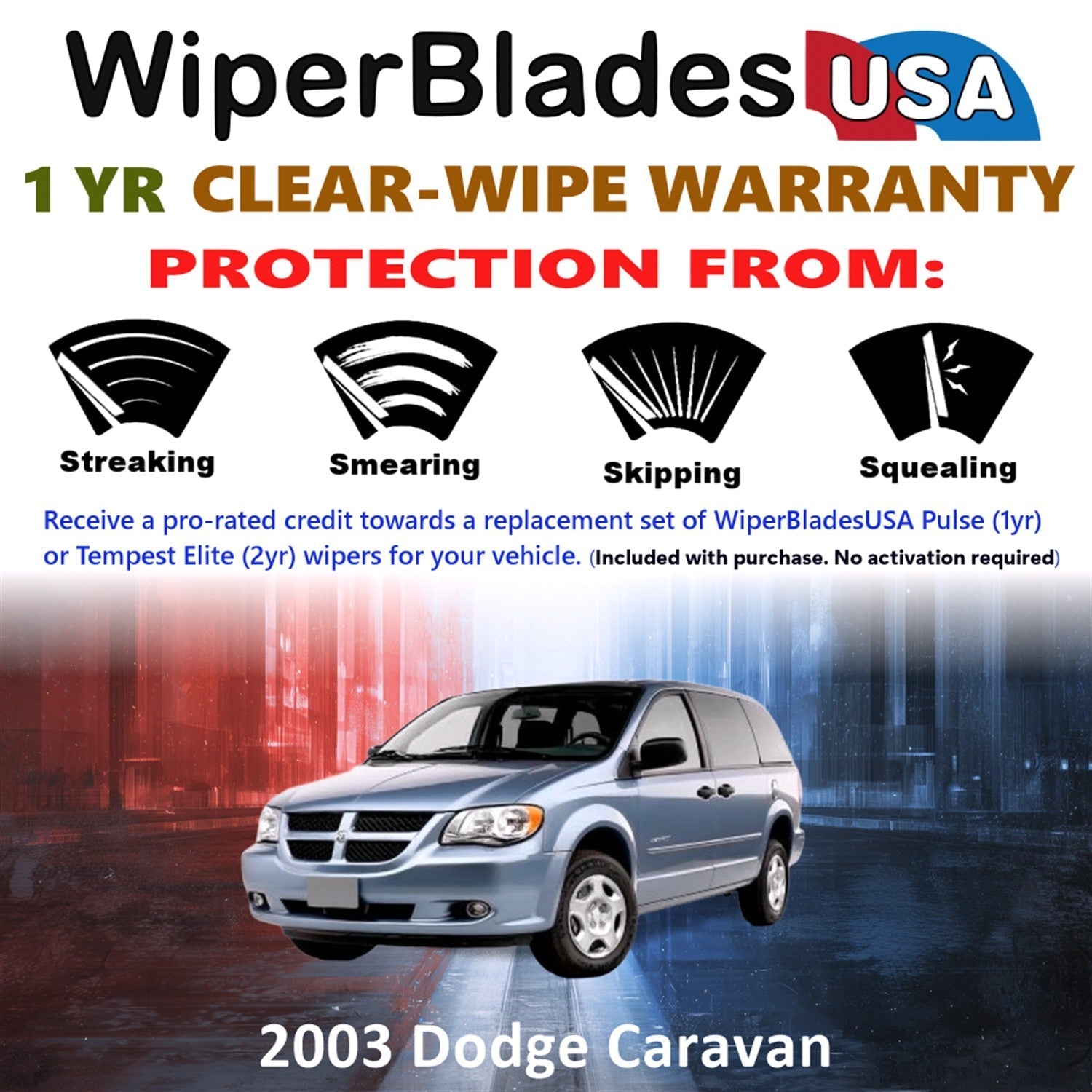 2003 Dodge Caravan Wiper Blades Set w/1yr Warranty (Set of 2) Pulse Beam Wipers-1