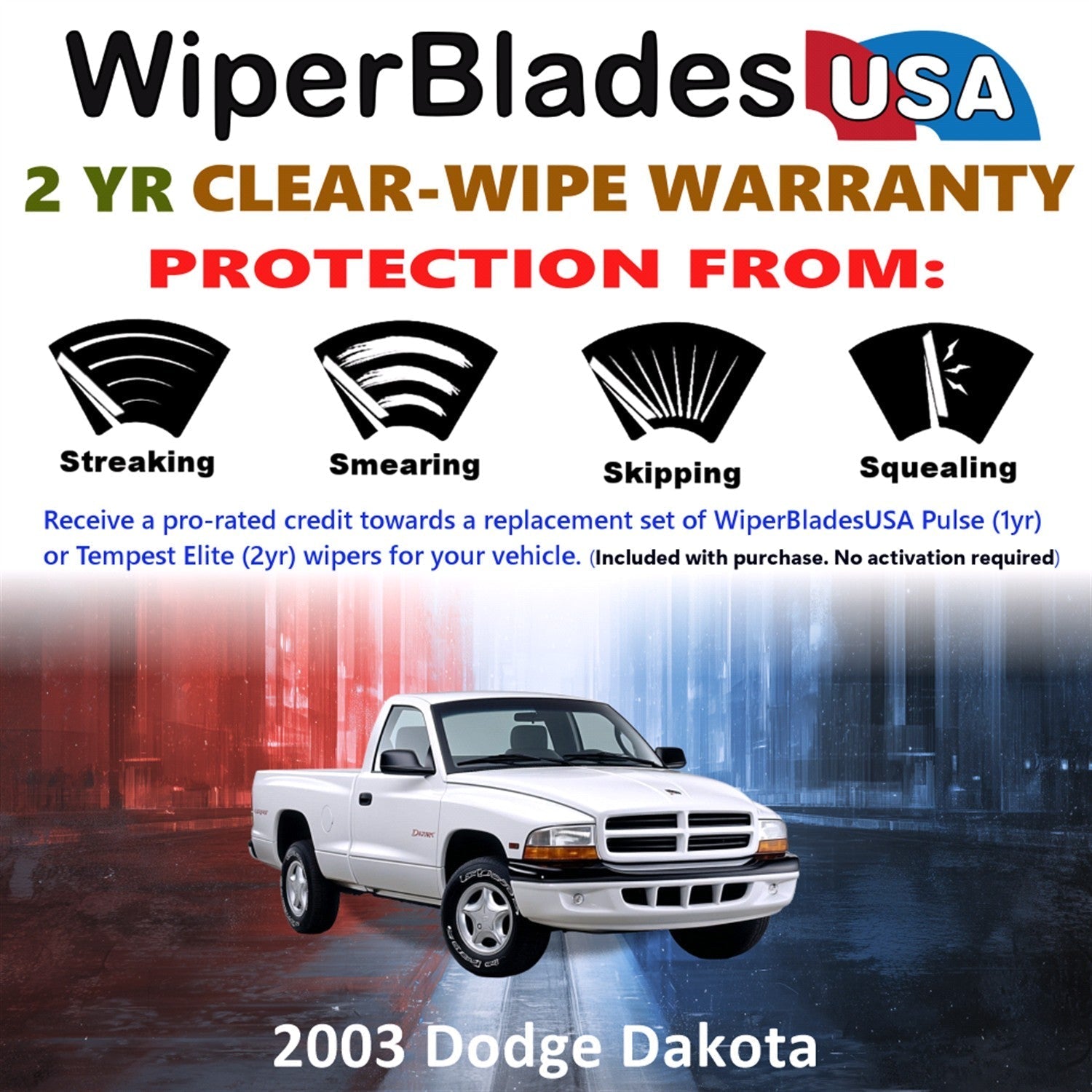 2003 Dodge Dakota Wiper Blades Set w/2yr Wear Warranty (Set of 2) Tempest Elite-1