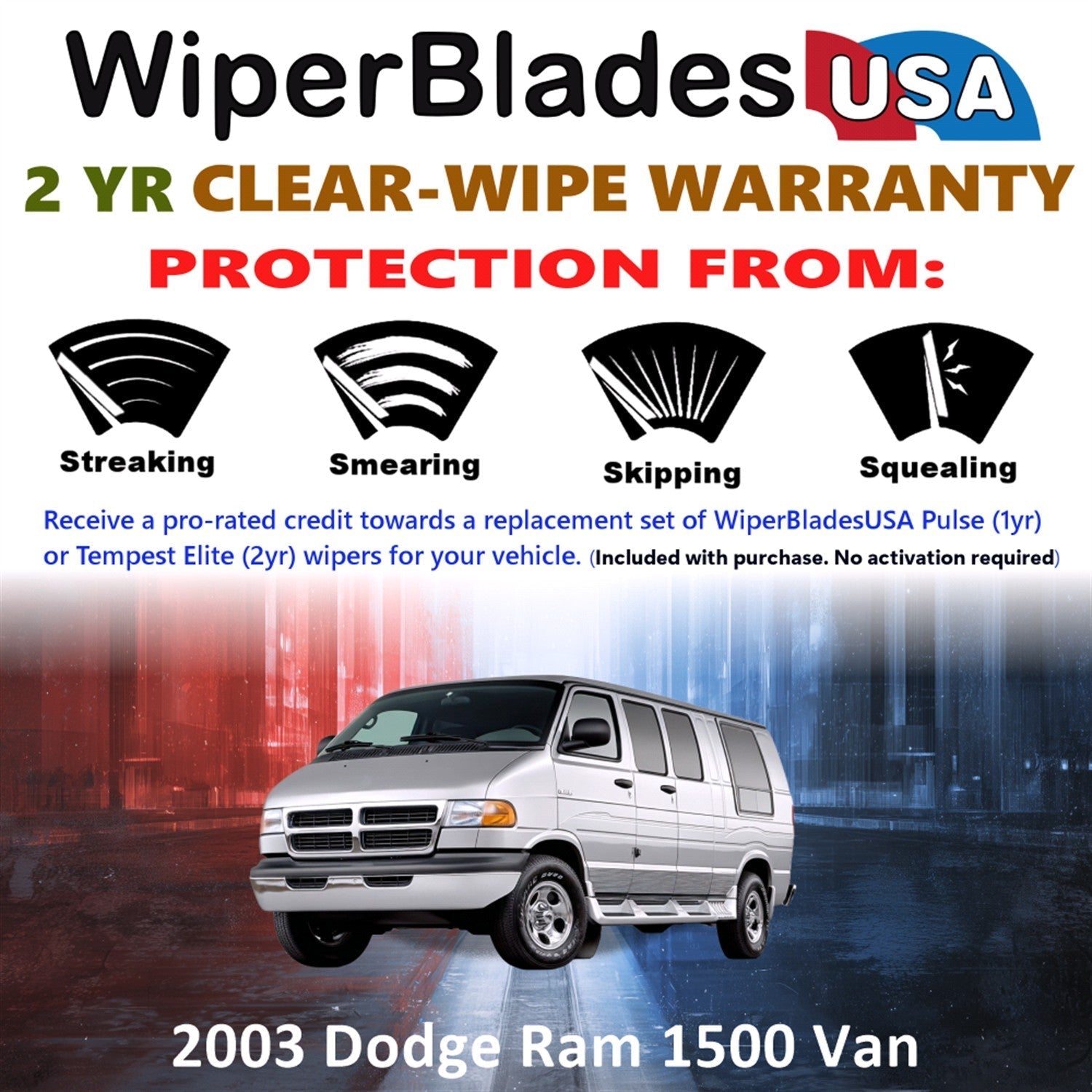 2003 Dodge Ram 1500 Van Wiper Blades w/2yr Wear Warranty (Set of 2) Beam Wipers-1
