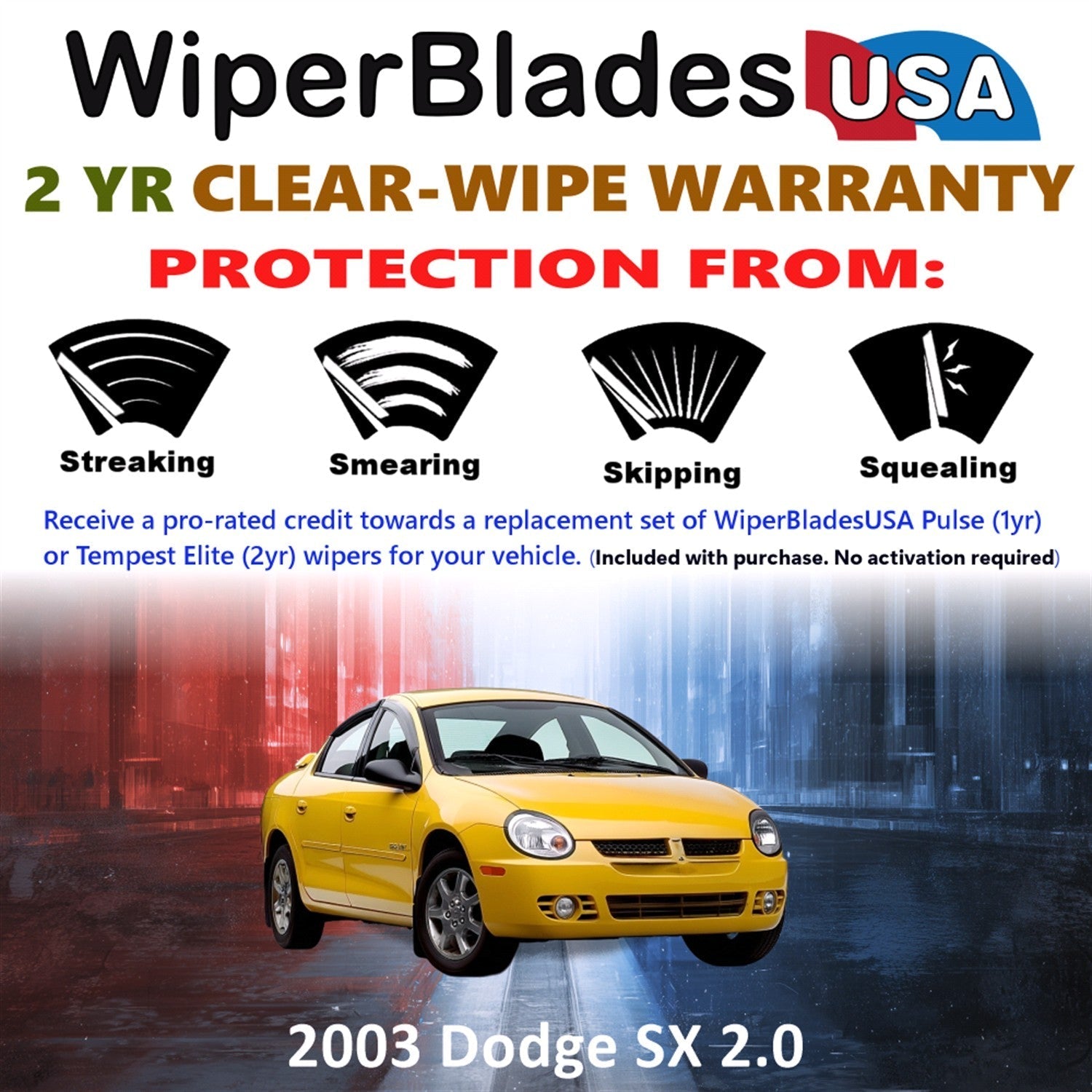 2003 Dodge SX 2.0 Wiper Blades Set w/2yr Wear Warranty (Set of 2) Tempest Elite-1