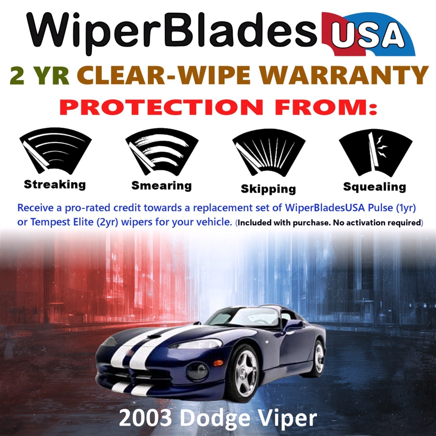 2003 Dodge Viper Wiper Blades Set w/2yr Warranty (Set of 2) Tempest Elite Wipers-1