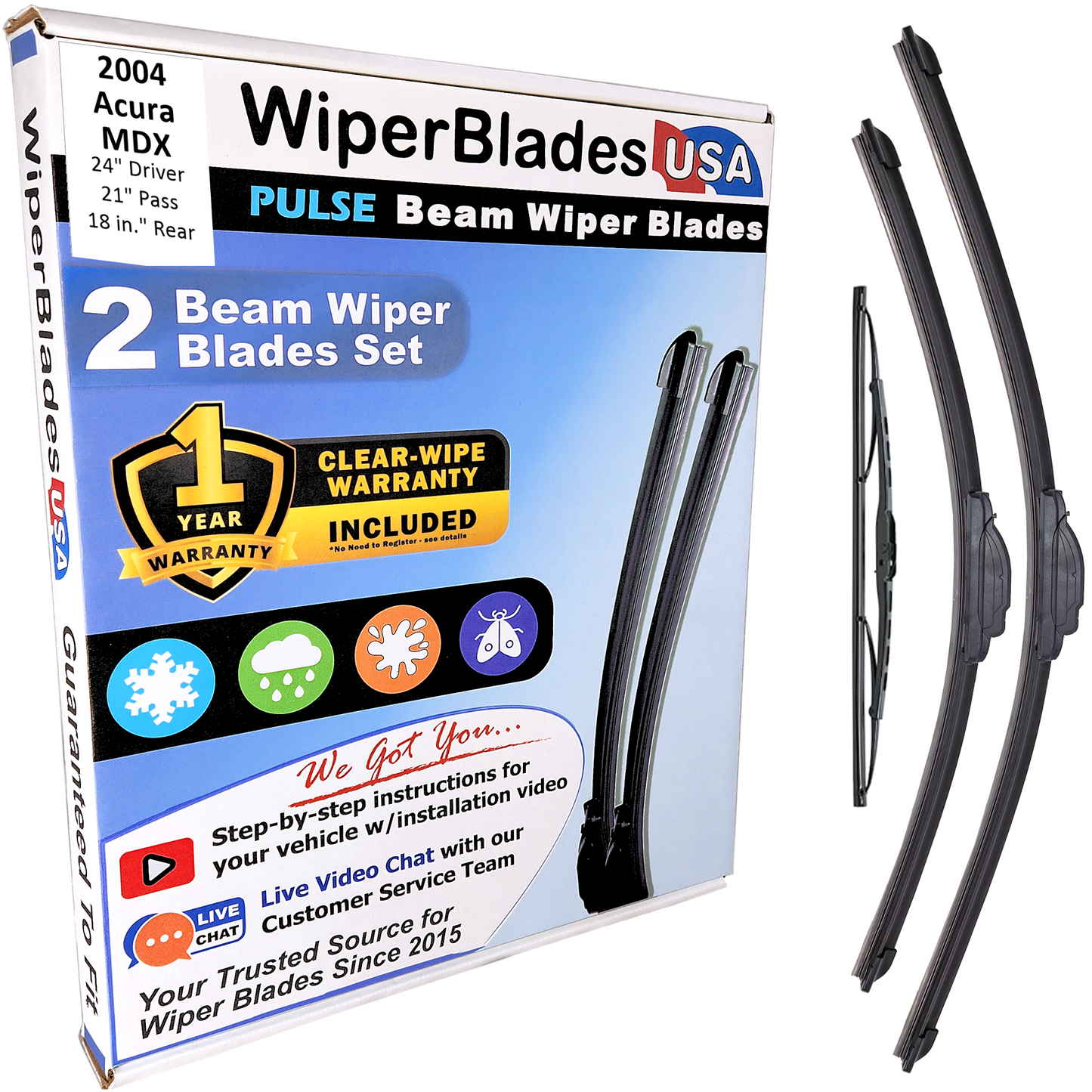 2004 Acura MDX Wiper Blades w/1yr Wear Warranty (Set of 3) w/Rear Wipers-0