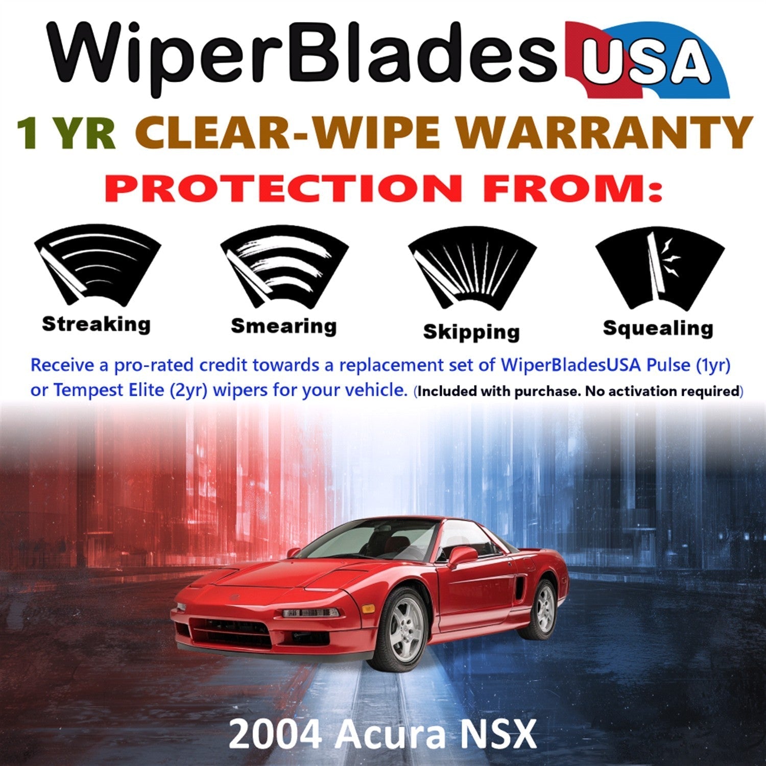 2004 Acura NSX Wiper Blades Set w/1yr Wear Warranty (Set of 2) Pulse Beam Wipers-1