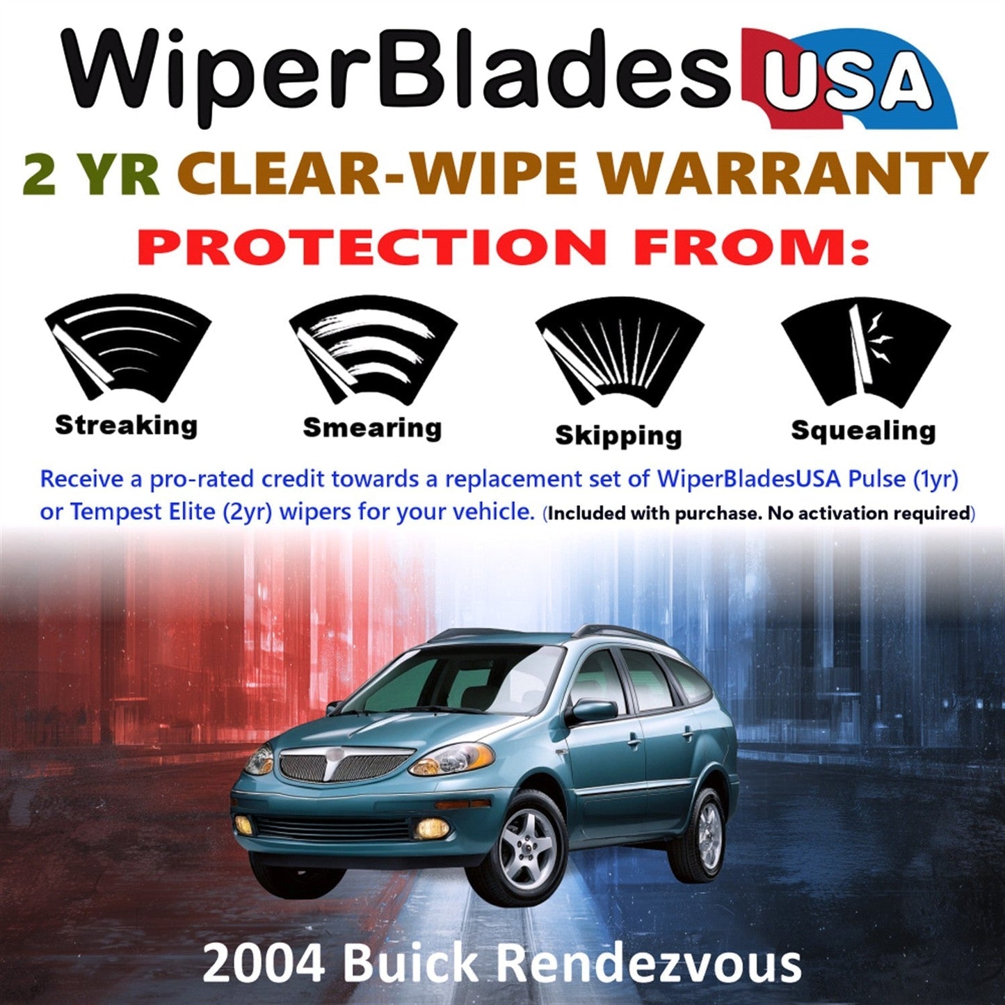 2004 Buick Rendezvous Wiper Blades w/2yr Wear Warranty (Set of 2) Beam Wipers-1