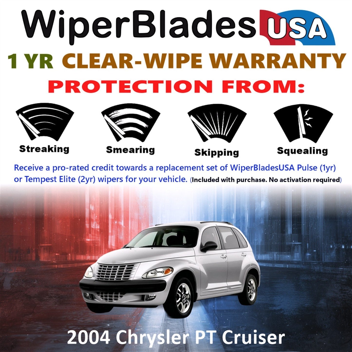 2004 Chrysler PT Cruiser Wiper Blades w/1yr Wear Warranty (Set of 2) Wipers-1