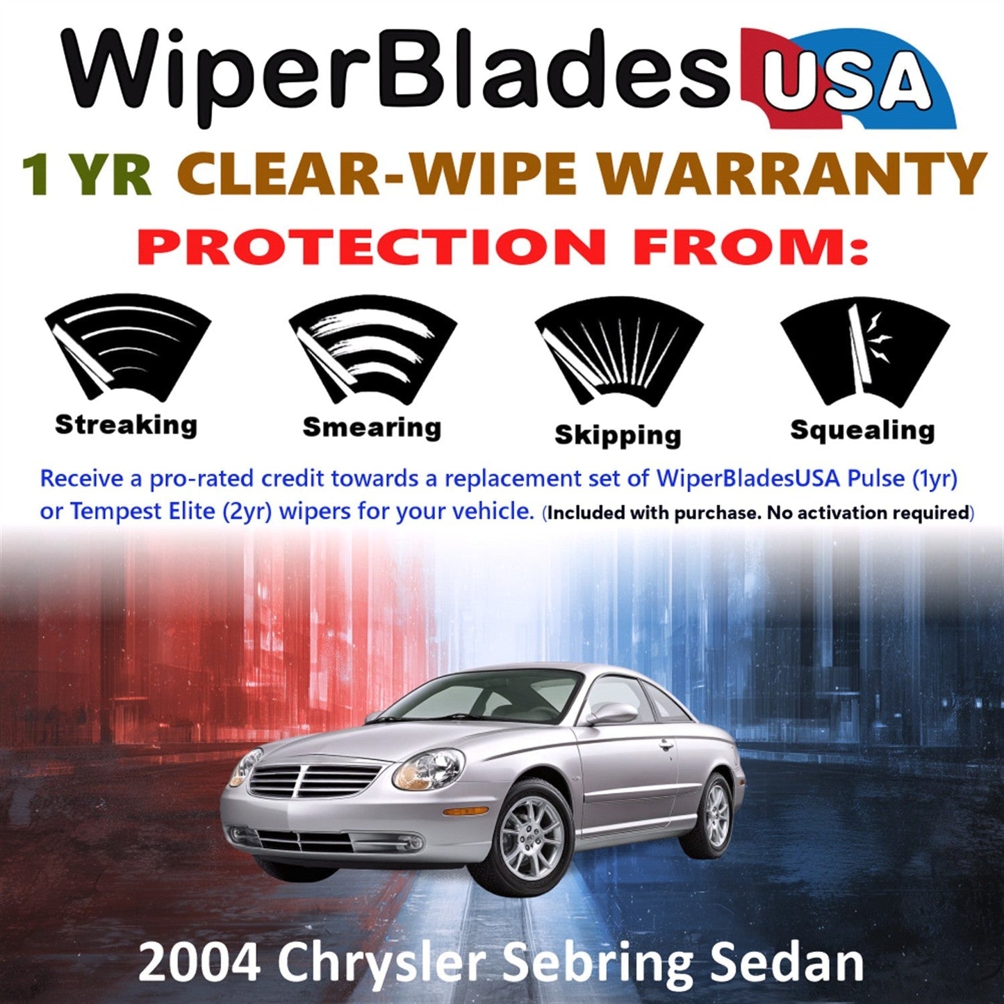 2004 Chrysler Sebring (Sedan) Wiper Blades w/1yr Wear Warranty (Set of 2) Wipers-1