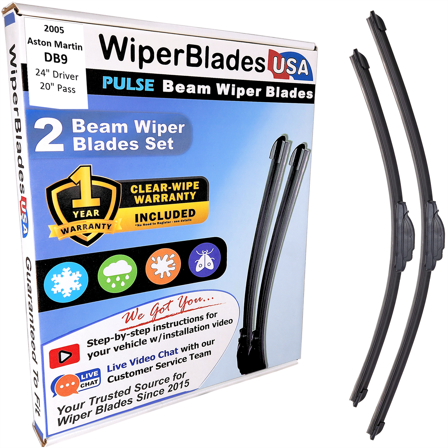 2005 Aston Martin DB9 Wiper Blades w/1yr Wear Warranty (Set of 2) Wipers-0