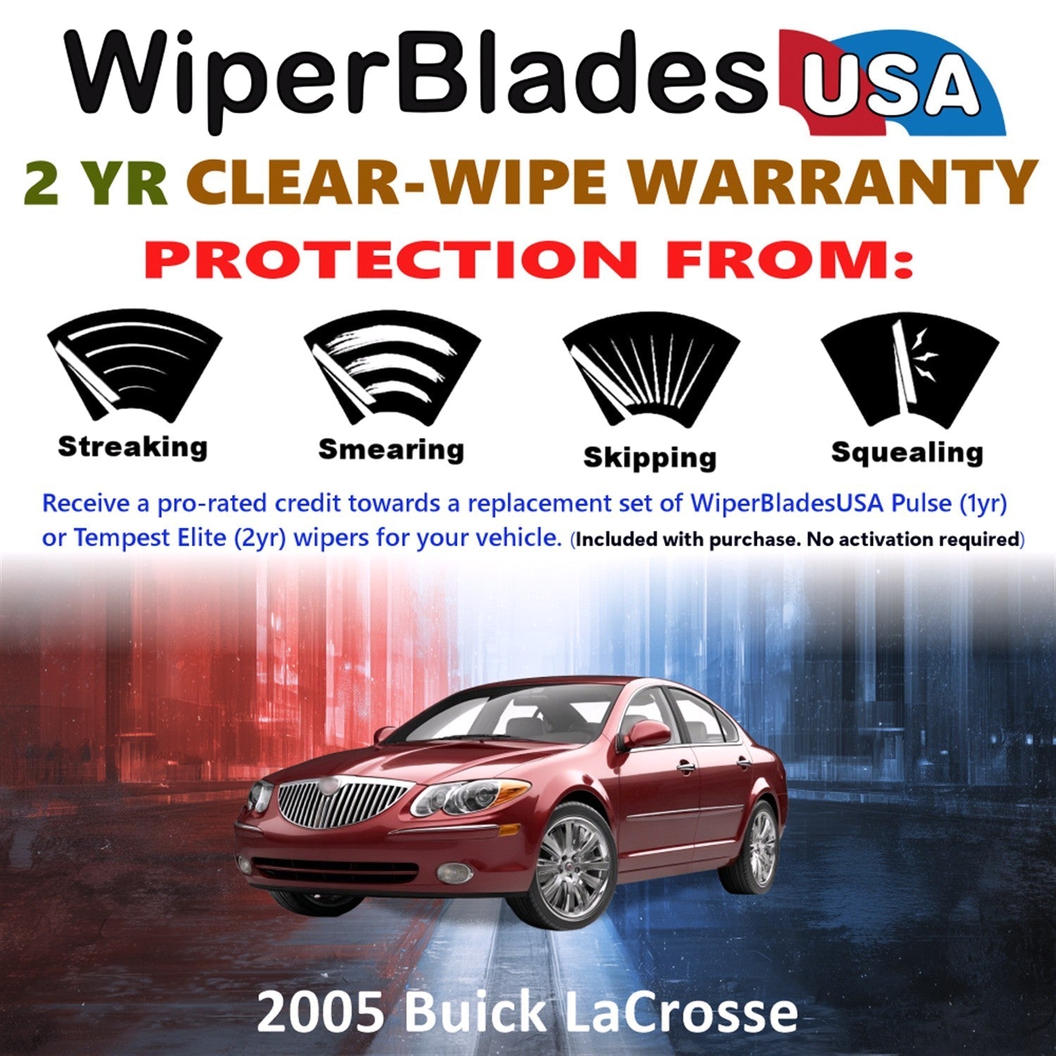 2005 Buick LaCrosse Wiper Blades w/2yr Wear Warranty (Set of 2) Beam Wipers-1