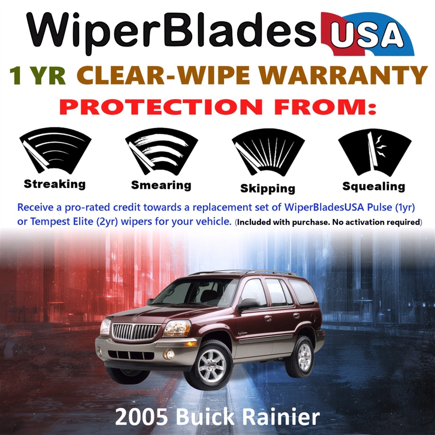 2005 Buick Rainier Wiper Blades w/1yr Wear Warranty (Set of 3) w/Rear Wipers-1