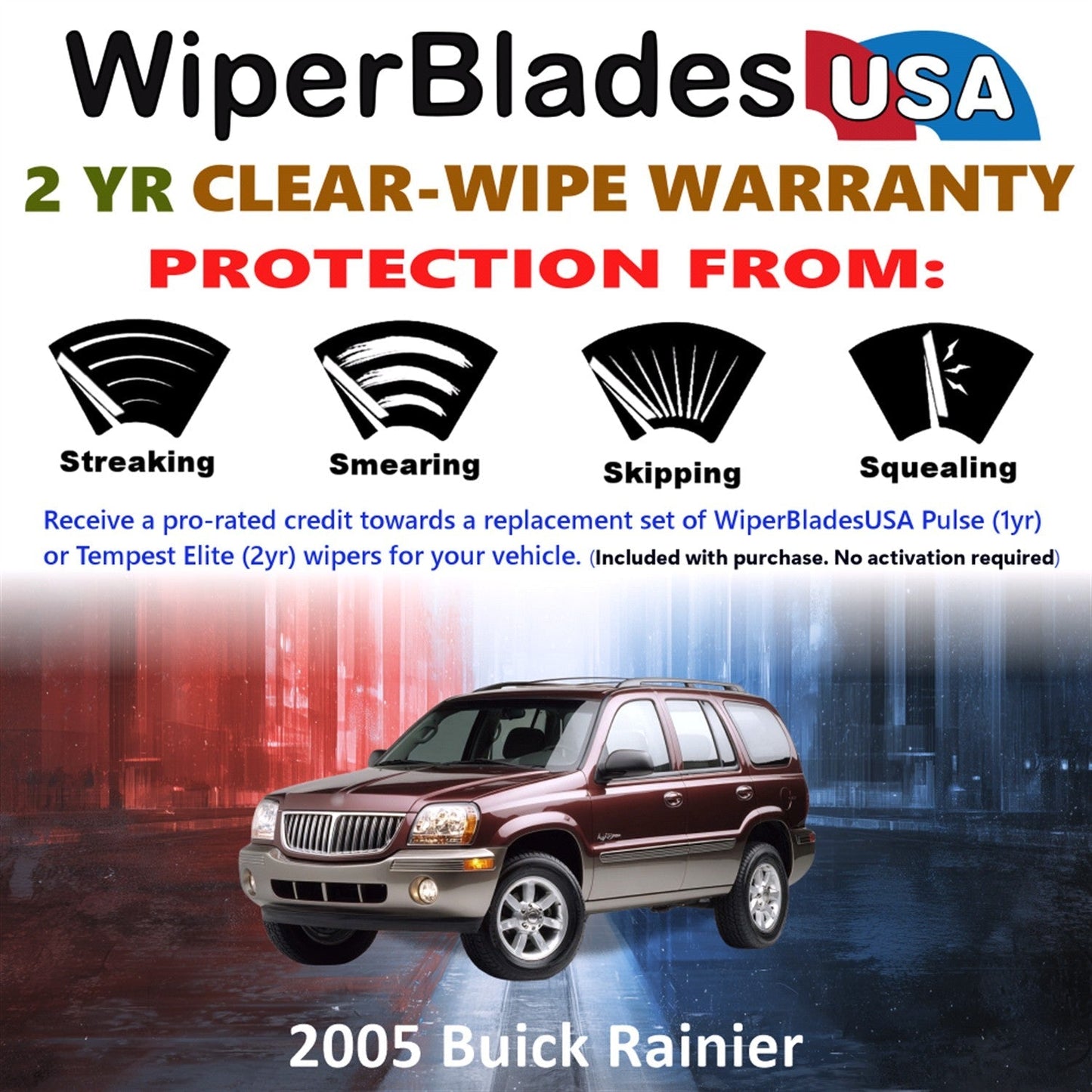 2005 Buick Rainier Wiper Blades w/2yr Wear Warranty (Set of 3) w/Rear Wipers-1