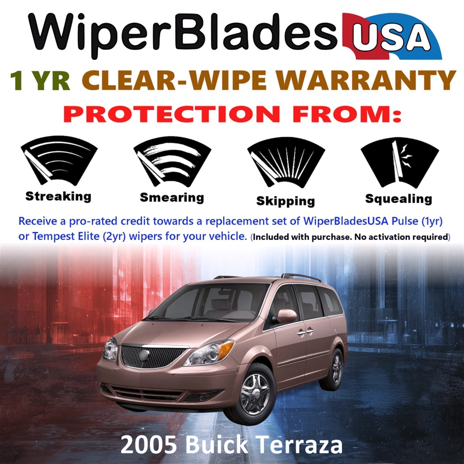 2005 Buick Terraza Wiper Blades Set w/1yr Warranty (Set of 2) Pulse Beam Wipers-1