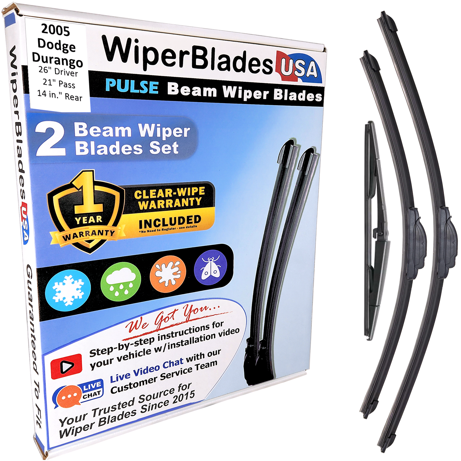 2005 Dodge Durango Wiper Blades w/1yr Wear Warranty (Set of 3) w/Rear Wipers-0