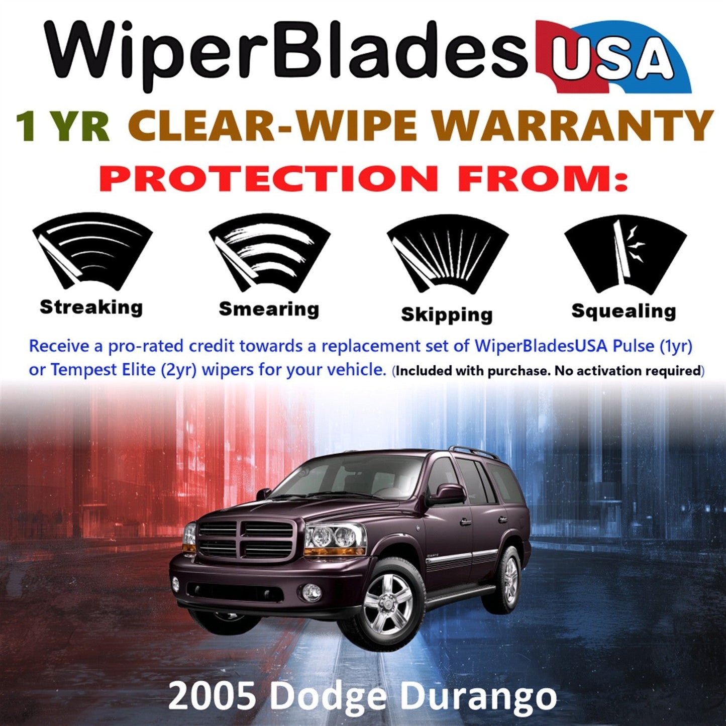 2005 Dodge Durango Wiper Blades w/1yr Wear Warranty (Set of 3) w/Rear Wipers-1