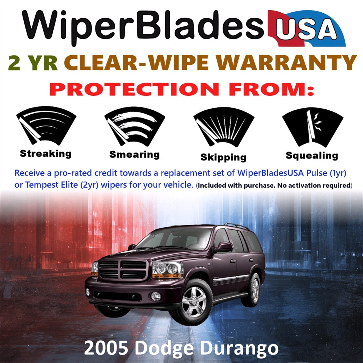 2005 Dodge Durango Wiper Blades w/2yr Wear Warranty (Set of 3) w/Rear Wipers-1