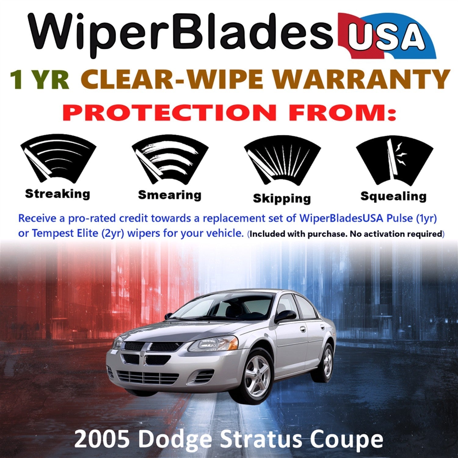 2005 Dodge Stratus (Coupe) Wiper Blades w/1yr Wear Warranty (Set of 2) Wipers-1