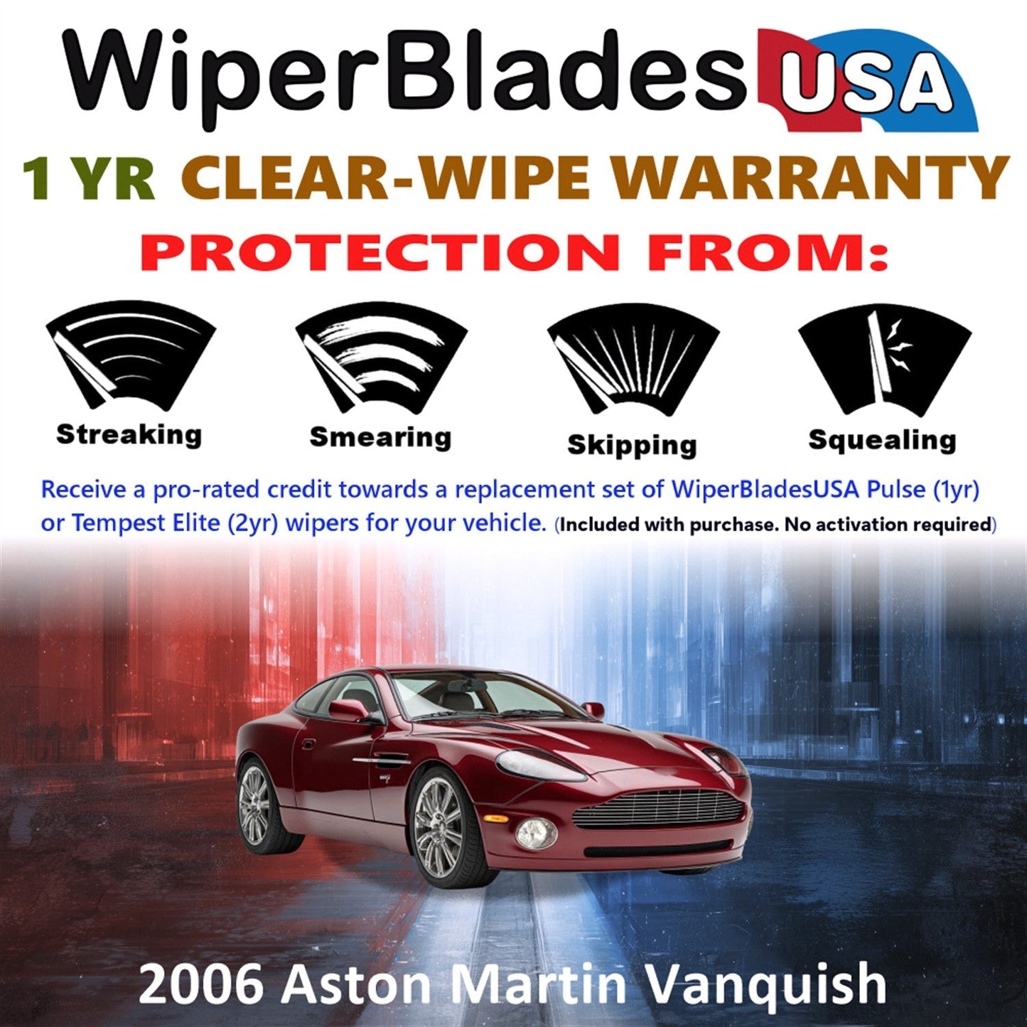2006 Aston Martin Vanquish Wiper Blades w/1yr Wear Warranty (Set of 2) Wipers-1