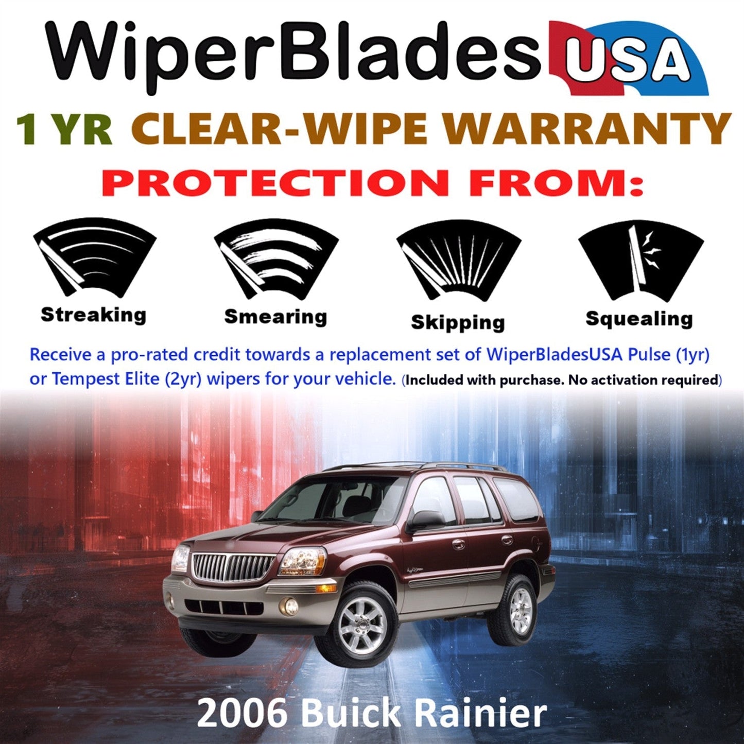 2006 Buick Rainier Wiper Blades w/1yr Wear Warranty (Set of 3) w/Rear Wipers-1