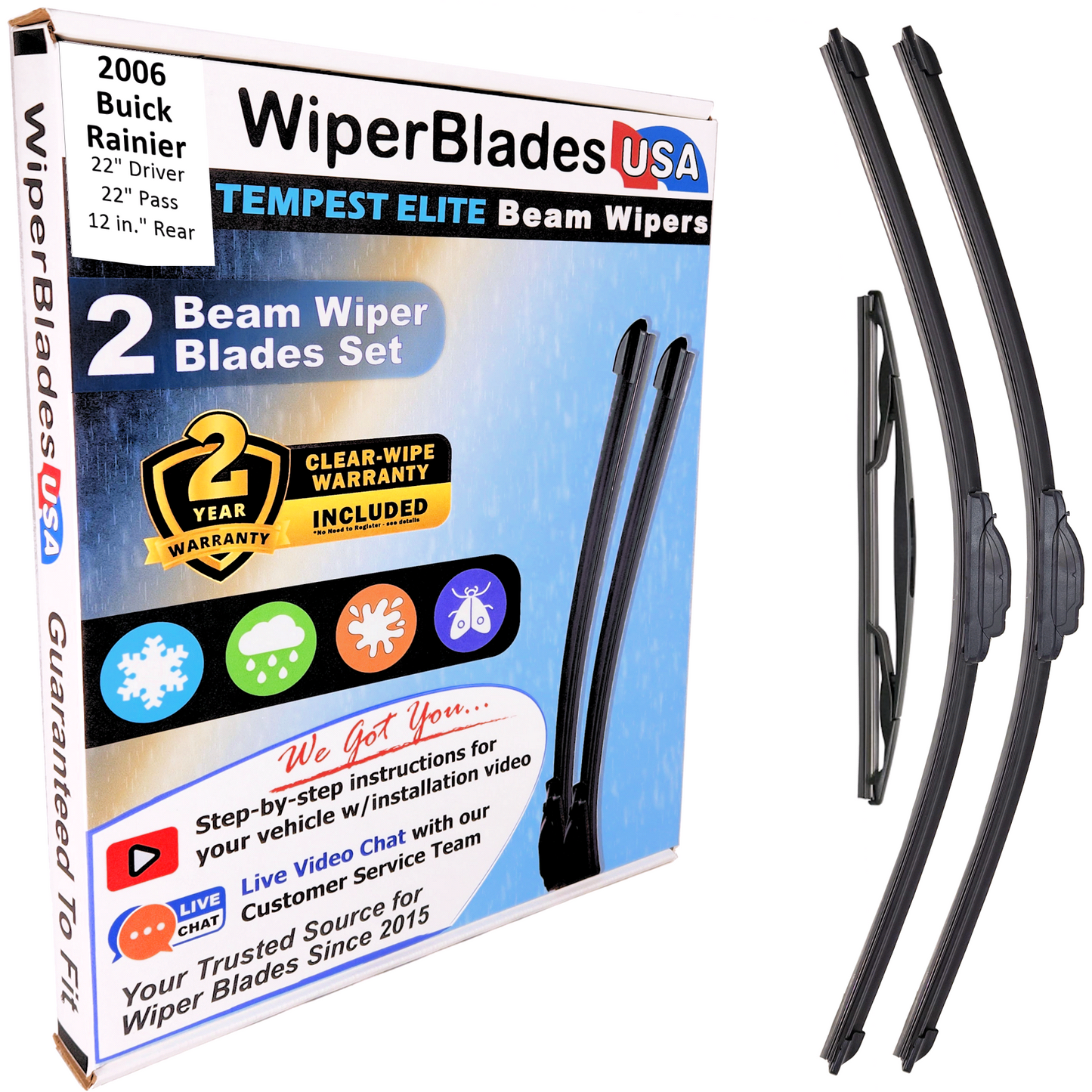 2006 Buick Rainier Wiper Blades w/2yr Wear Warranty (Set of 3) w/Rear Wipers-0