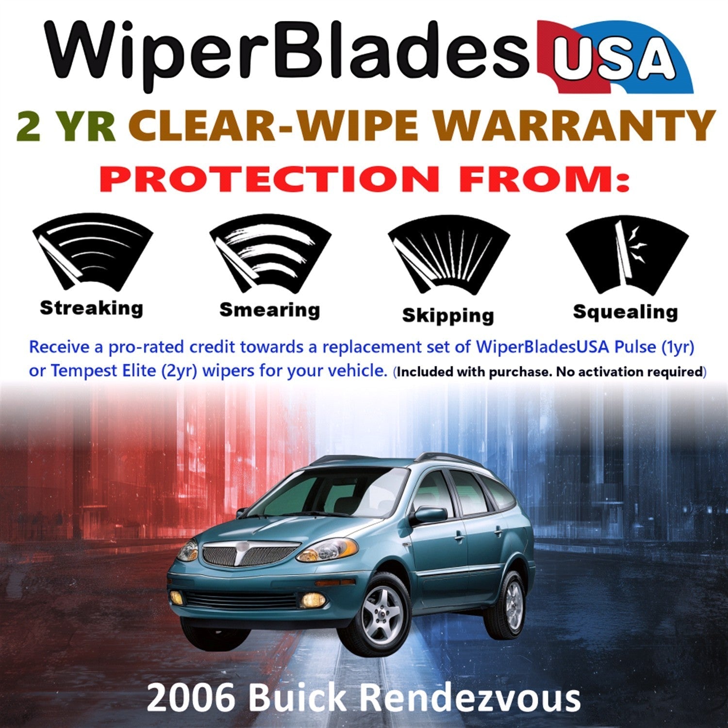 2006 Buick Rendezvous Wiper Blades w/2yr Wear Warranty (Set of 3) w/Rear Wipers-1