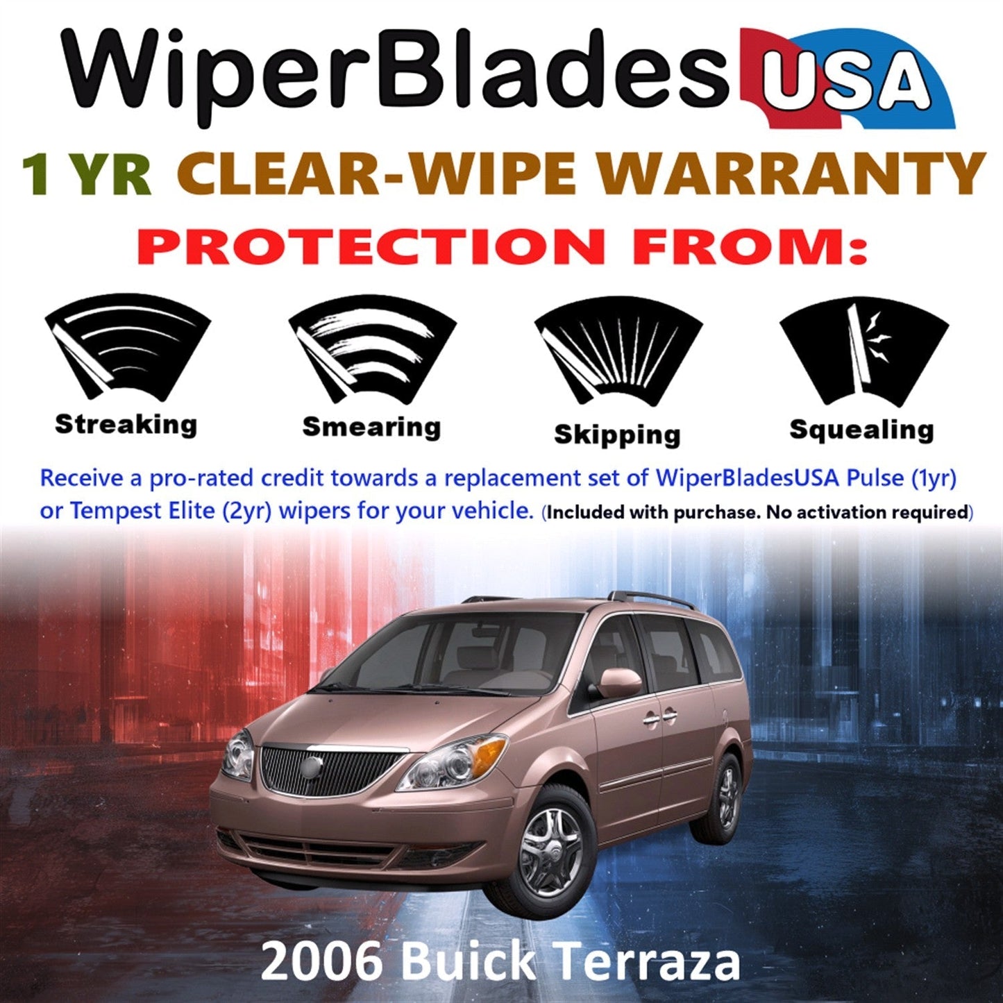 2006 Buick Terraza Wiper Blades Set w/1yr Warranty (Set of 2) Pulse Beam Wipers-1