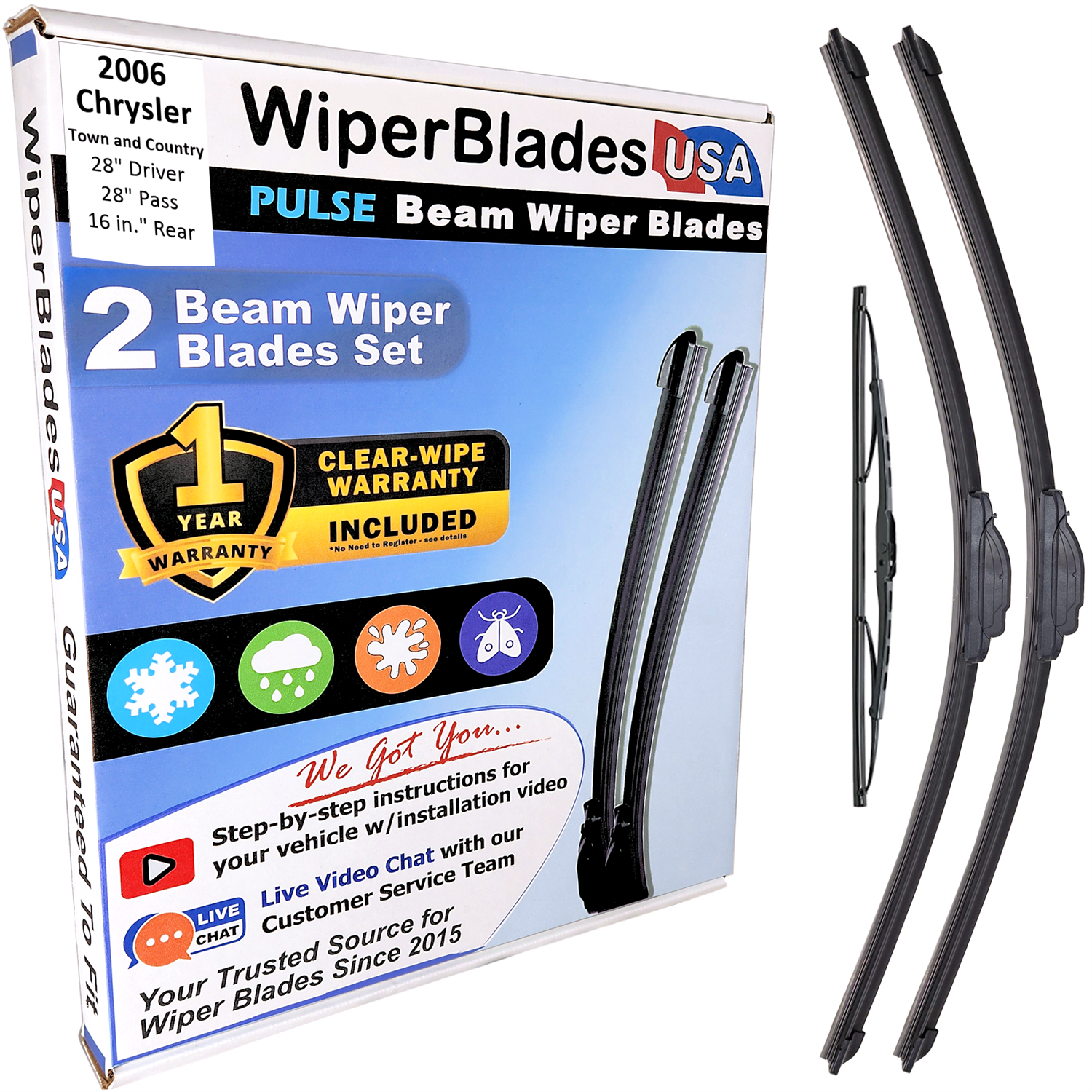 2006 Chrysler Town and Country Wiper Blades Set w/1yr Warranty (Set of 3) w/Rear-0