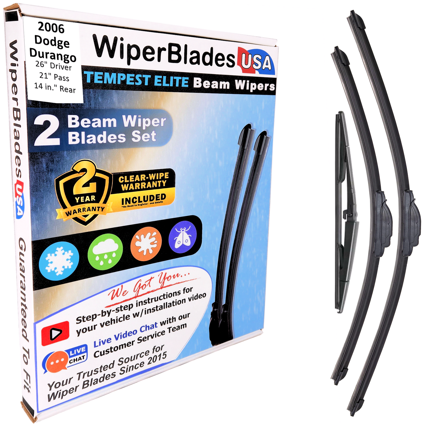 2006 Dodge Durango Wiper Blades w/2yr Wear Warranty (Set of 3) w/Rear Wipers-0