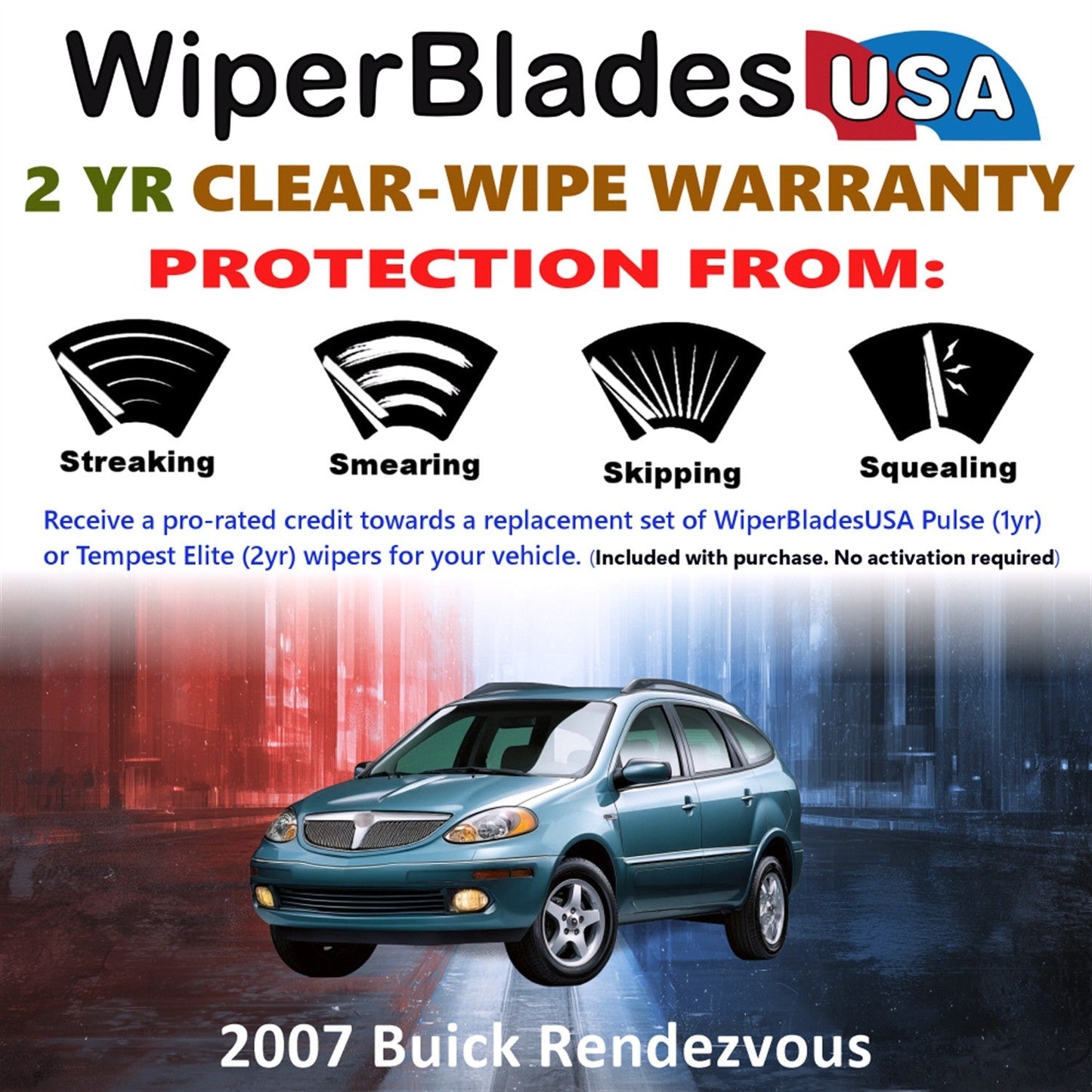 2007 Buick Rendezvous Wiper Blades w/2yr Wear Warranty (Set of 3) w/Rear Wipers-1