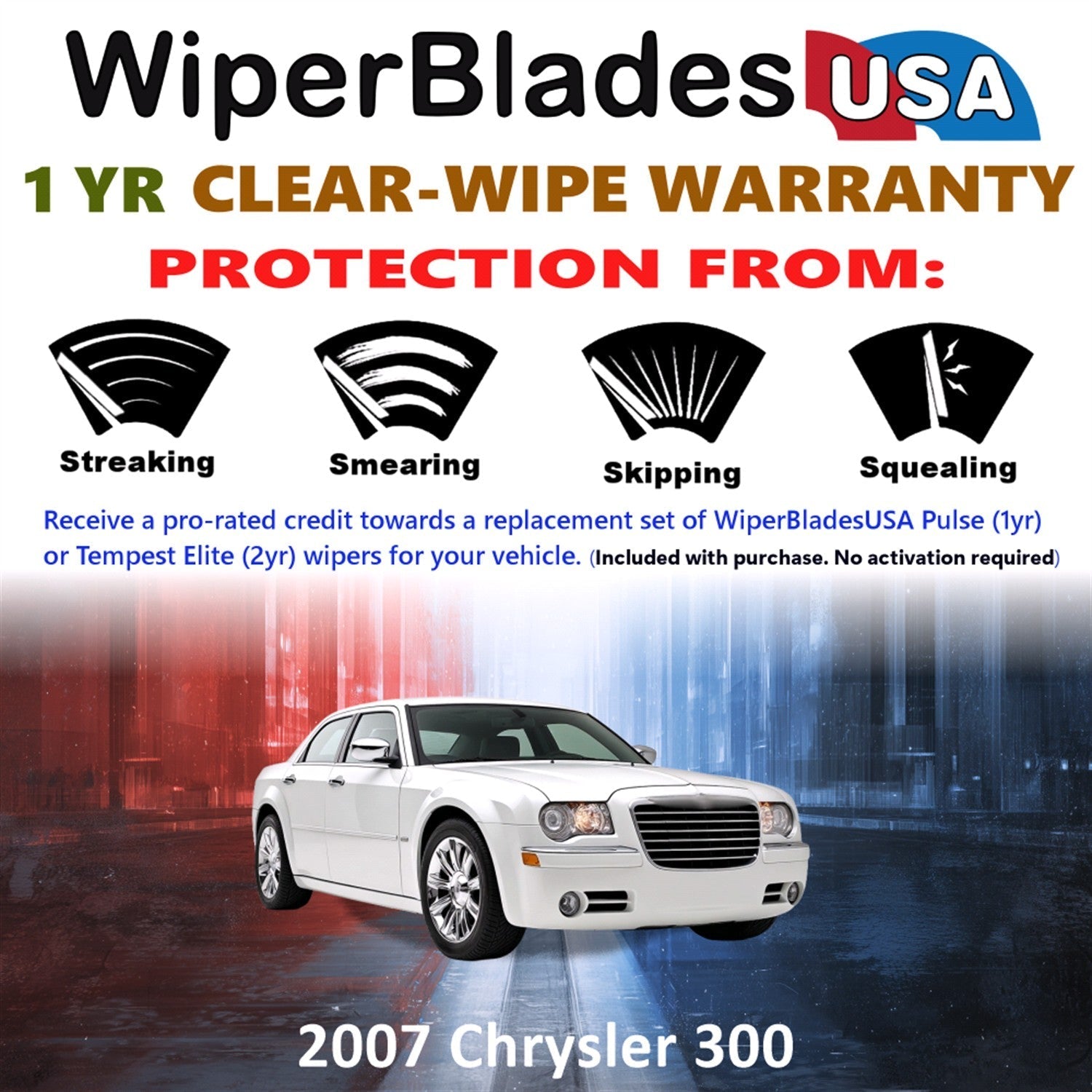 2007 Chrysler 300 Wiper Blades Set w/1yr Warranty (Set of 2) Pulse Beam Wipers-1