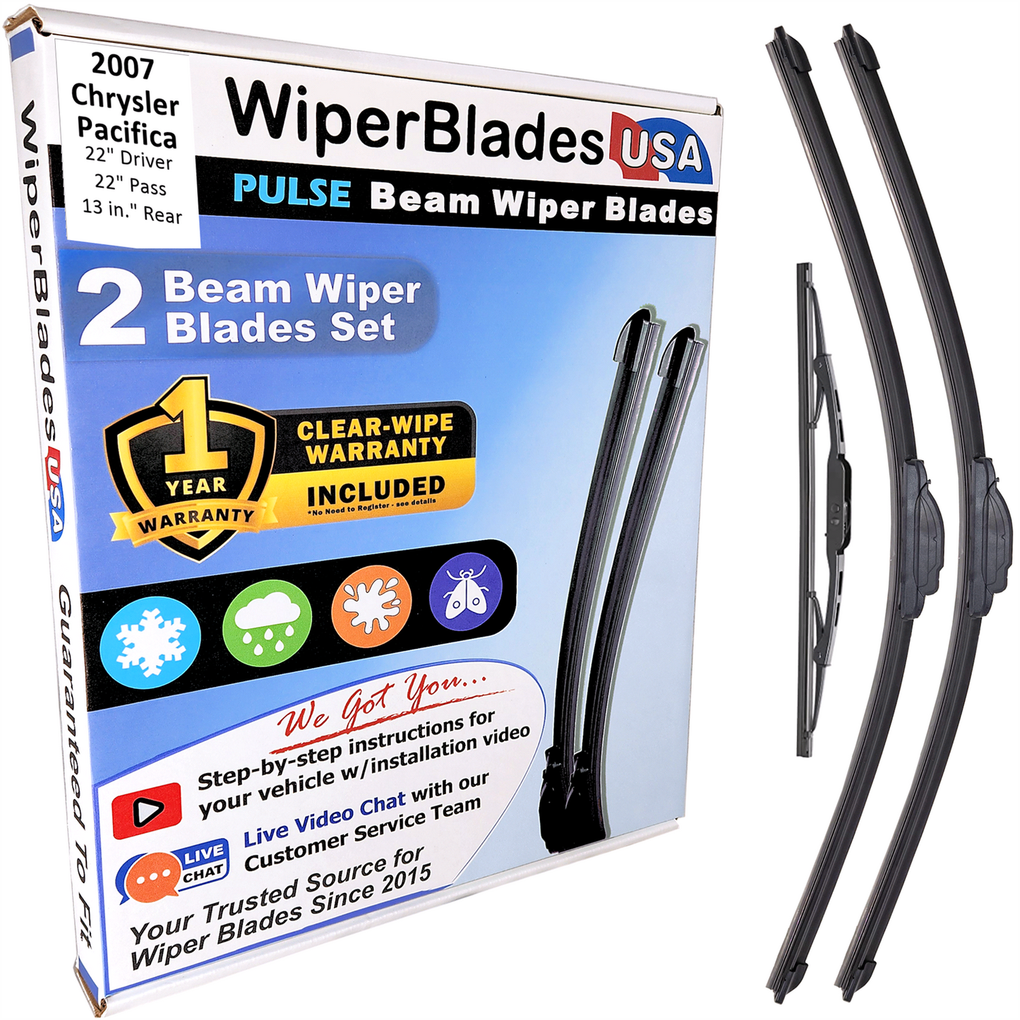 2007 Chrysler Pacifica Wiper Blades w/1yr Wear Warranty (Set of 3) w/Rear Wipers-0