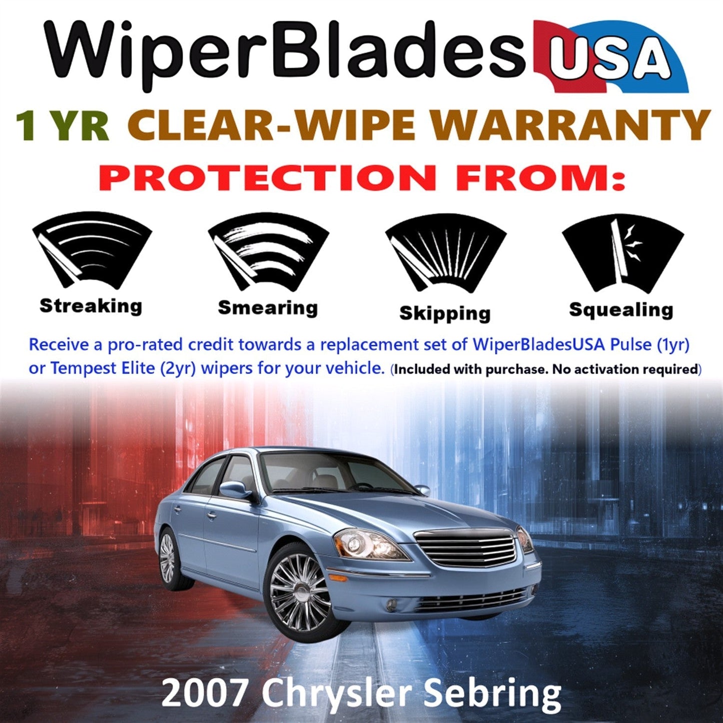 2007 Chrysler Sebring Wiper Blades w/1yr Wear Warranty (Set of 2) Wipers-1