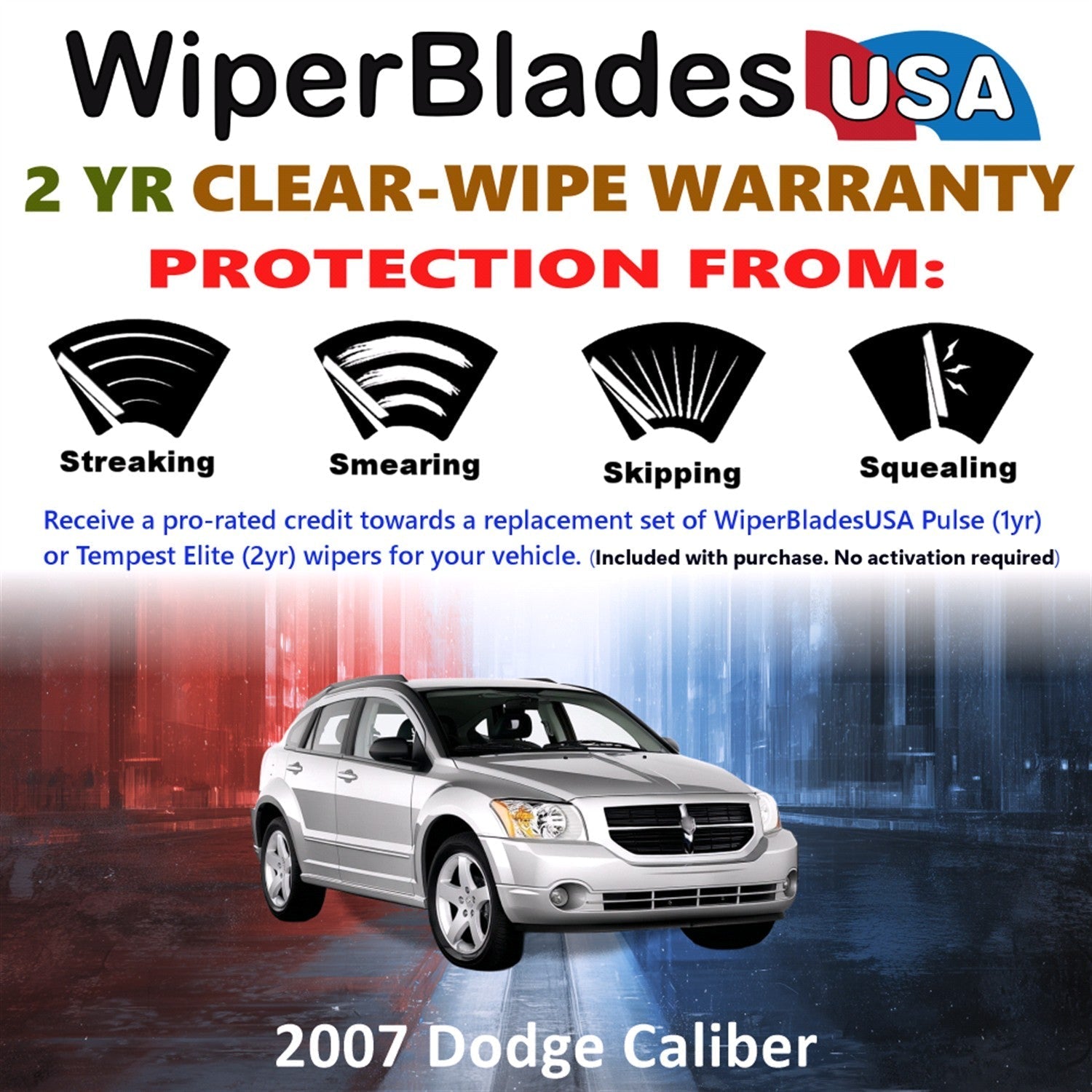 2007 Dodge Caliber Wiper Blades w/2yr Wear Warranty (Set of 3) w/Rear Wipers-1