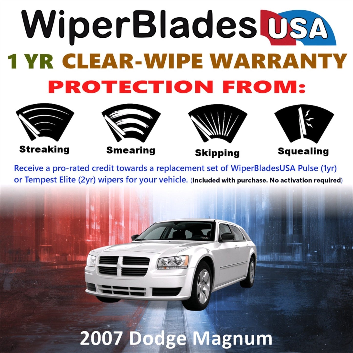 2007 Dodge Magnum Wiper Blades w/1yr Wear Warranty (Set of 3) w/Rear Wipers-1