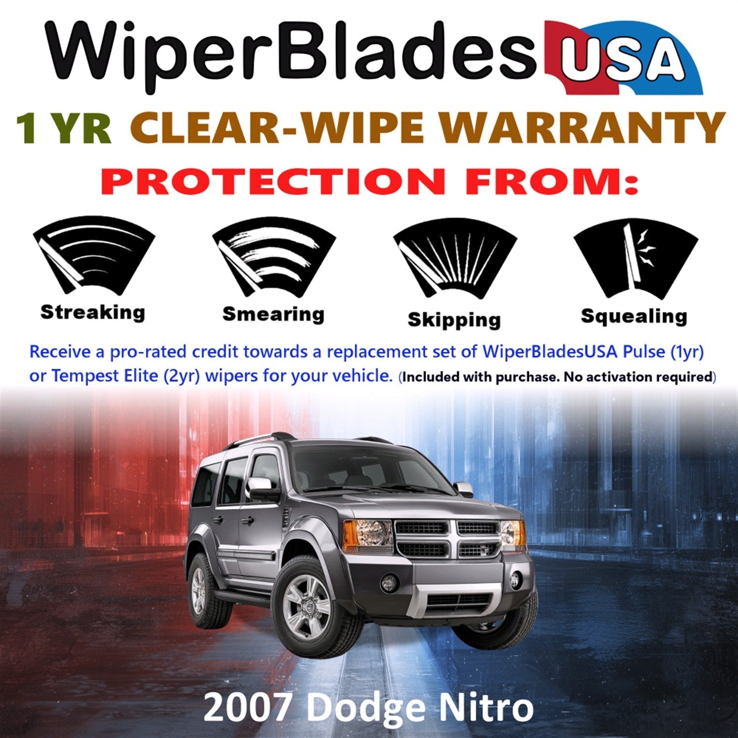 2007 Dodge Nitro Wiper Blades w/1yr Wear Warranty (Set of 3) w/Rear Wipers-1
