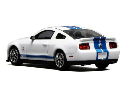 2007 Ford Mustang Shelby GT500 Performance White with Blue Stripes 1/64 Diecast Model Car by MotorHelix & Greenlight-2