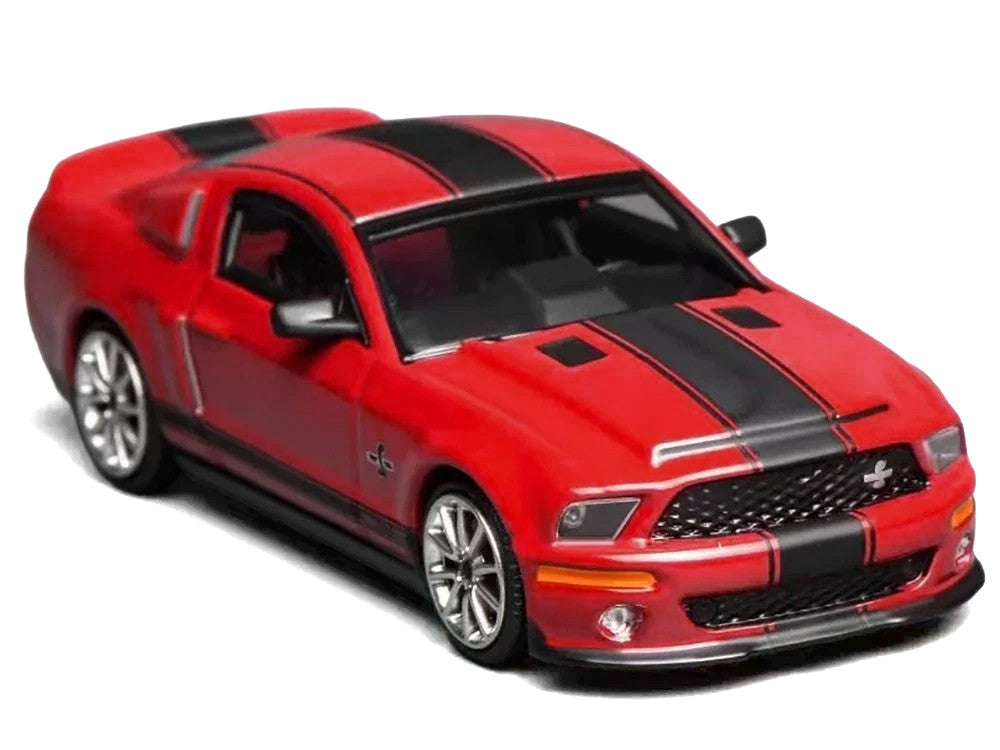 2007 Ford Mustang Shelby GT500 Super Snake Torch Red with Matt Black Stripes 1/64 Diecast Model Car by MotorHelix & Greenlight-3