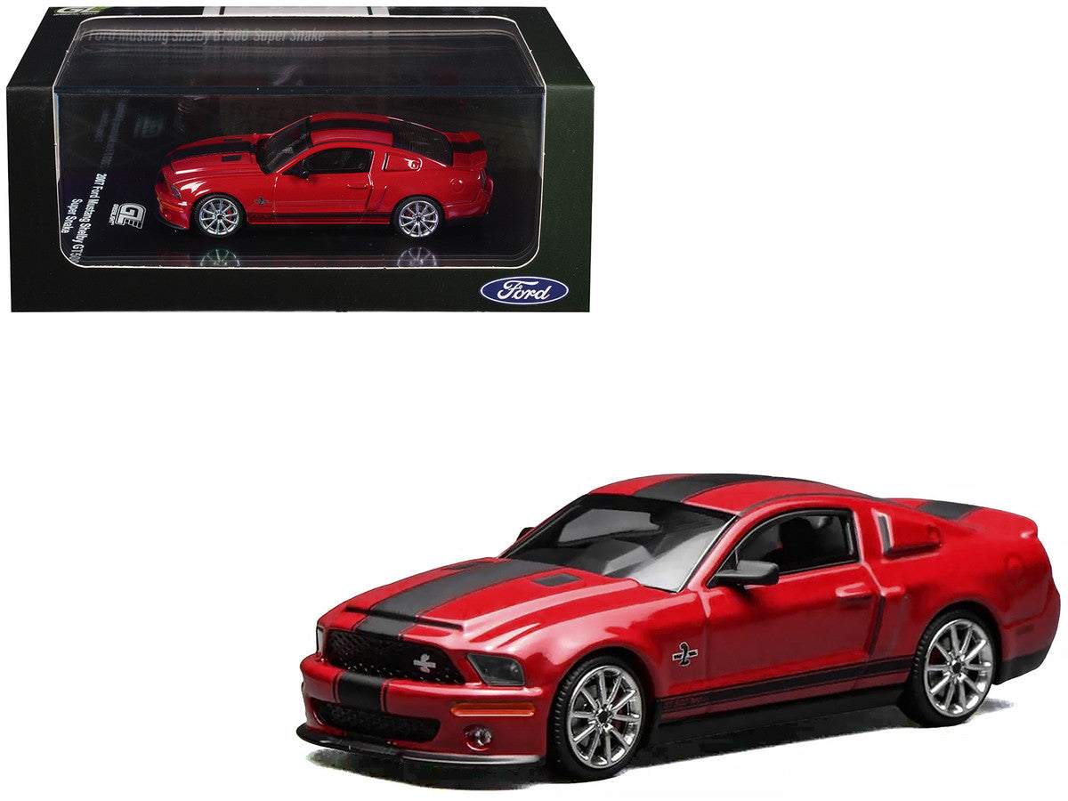 2007 Ford Mustang Shelby GT500 Super Snake Torch Red with Matt Black Stripes 1/64 Diecast Model Car by MotorHelix & Greenlight-0