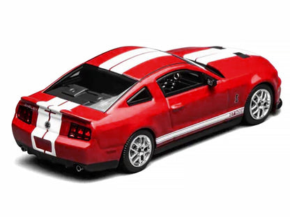 2007 Ford Mustang Shelby GT500 Torch Red with White Stripes 1/64 Diecast Model Car by MotorHelix & Greenlight-2